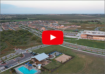 Drone view of the TRACE amenity center and surrounding community.