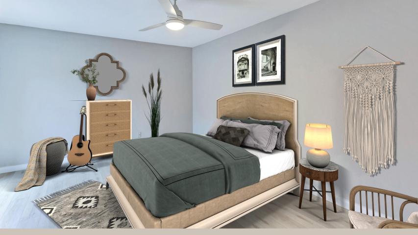 Virtually staged bedroom.